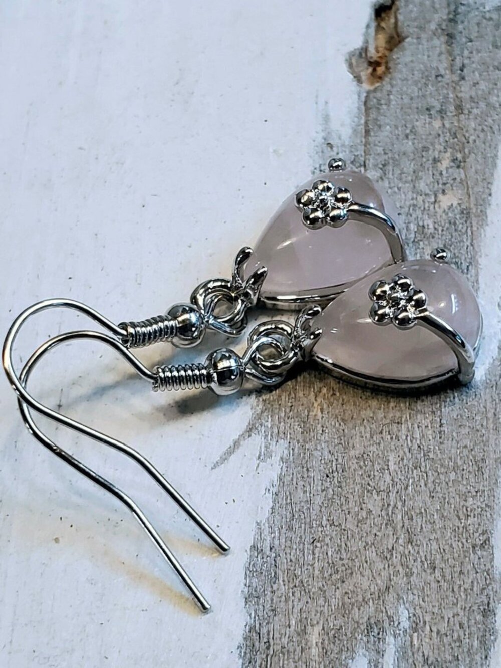 Little Teardrop Rose Quartz Gemstone Platinum Plated Handcrafted Earrings - Picture 9 of 10